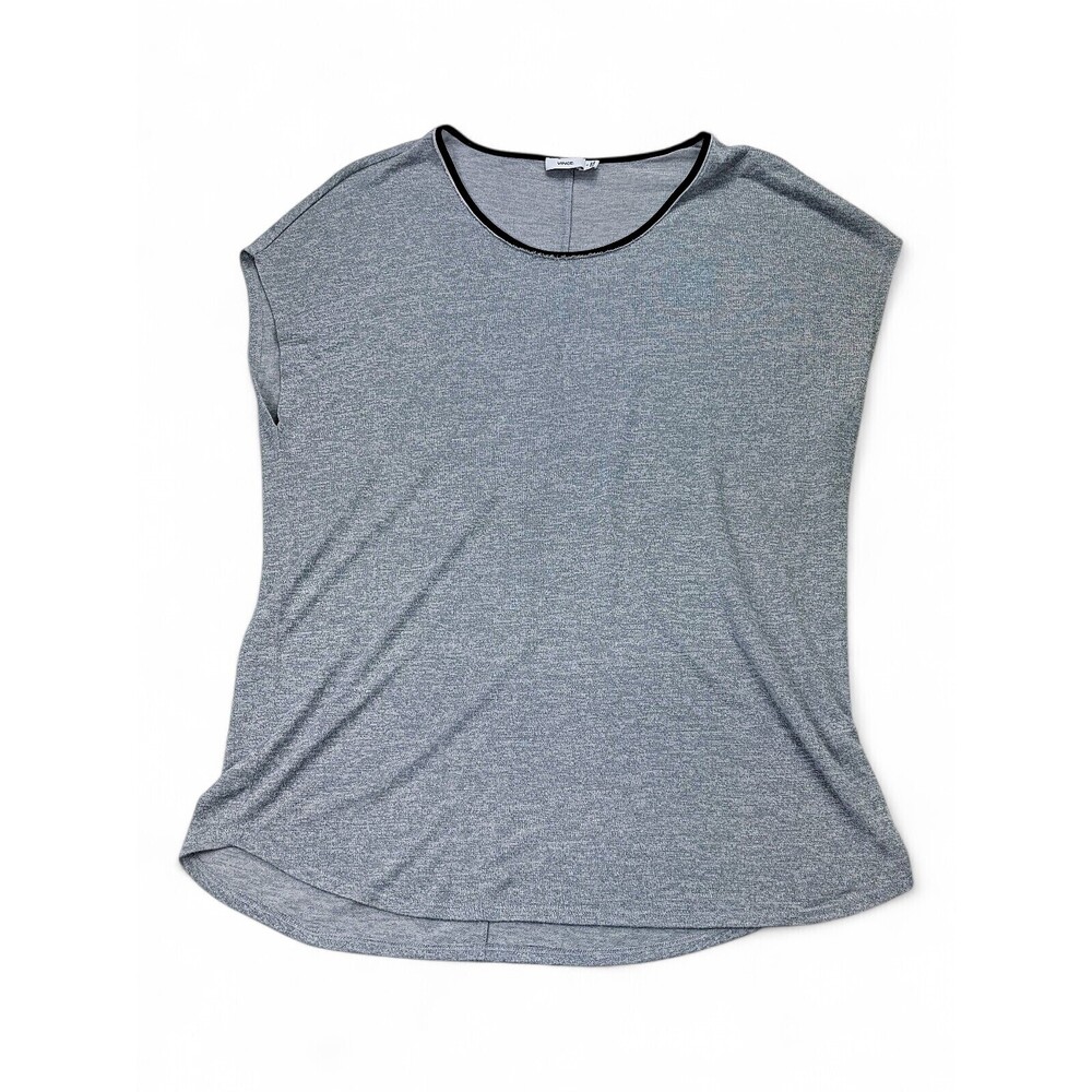 Vince Sheer Sleeveless Tee Top S Gray Contrast Neck‎